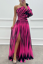 Elegant Striped Maxi Dress with One Shoulder Design | Flattering Long Dress for Effortless Style