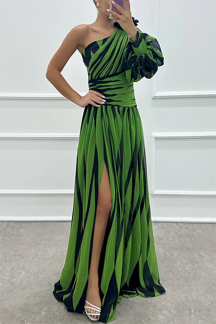 Elegant Striped Maxi Dress with One Shoulder Design | Flattering Long Dress for Effortless Style
