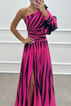Elegant Striped Maxi Dress with One Shoulder Design | Flattering Long Dress for Effortless Style