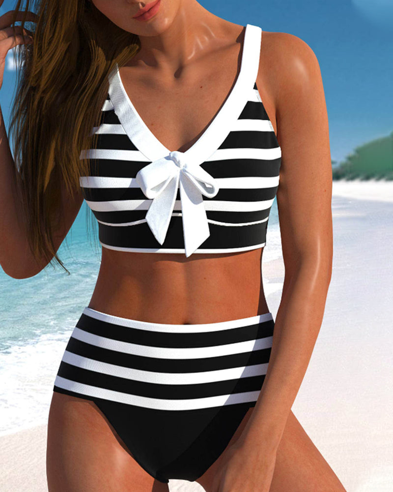 Elegant Striped | High Waisted Bikini Set with Flattering Design | Women's Swimwear for Timeless Style