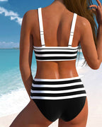 Elegant Striped | High Waisted Bikini Set with Flattering Design | Women's Swimwear for Timeless Style