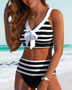 Elegant Striped | High Waisted Bikini Set with Flattering Design | Women's Swimwear for Timeless Style