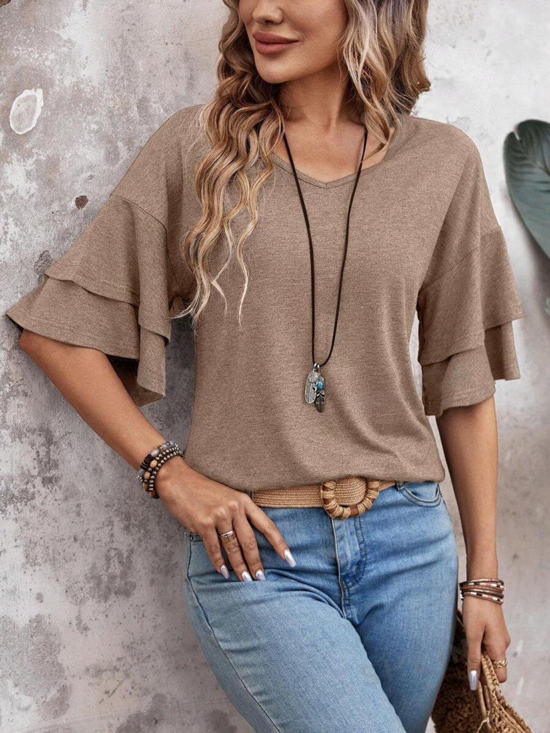 Elegant V-Neck Blouse | Lightweight Fabric with Slight Stretch | Versatile Top for Everyday Wear