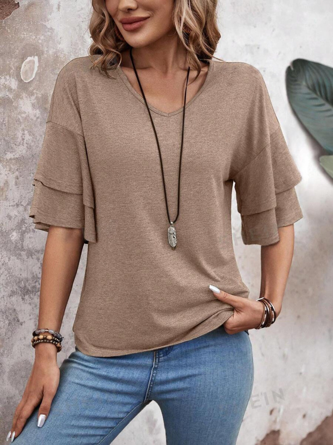 Elegant V-Neck Blouse | Lightweight Fabric with Slight Stretch | Versatile Top for Everyday Wear