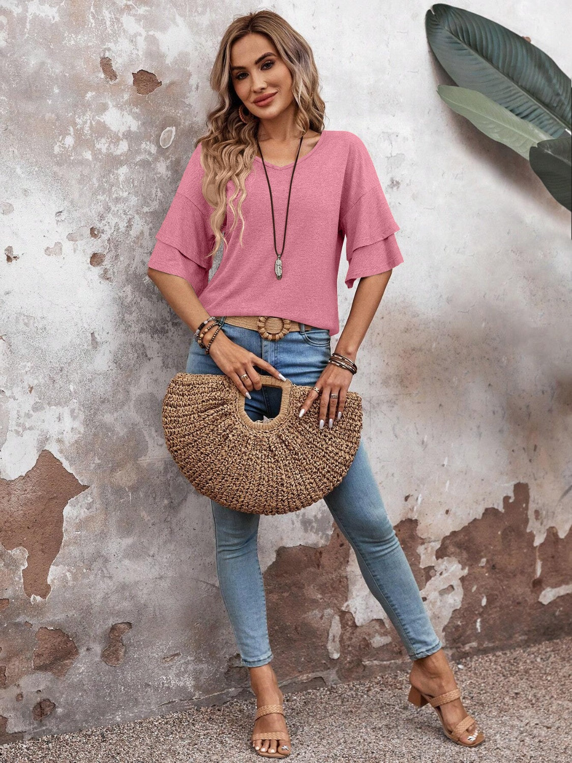 Elegant V-Neck Blouse | Lightweight Fabric with Slight Stretch | Versatile Top for Everyday Wear