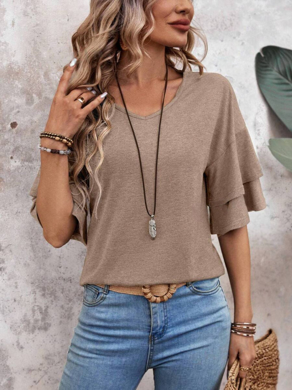 Elegant V-Neck Blouse | Lightweight Fabric with Slight Stretch | Versatile Top for Everyday Wear