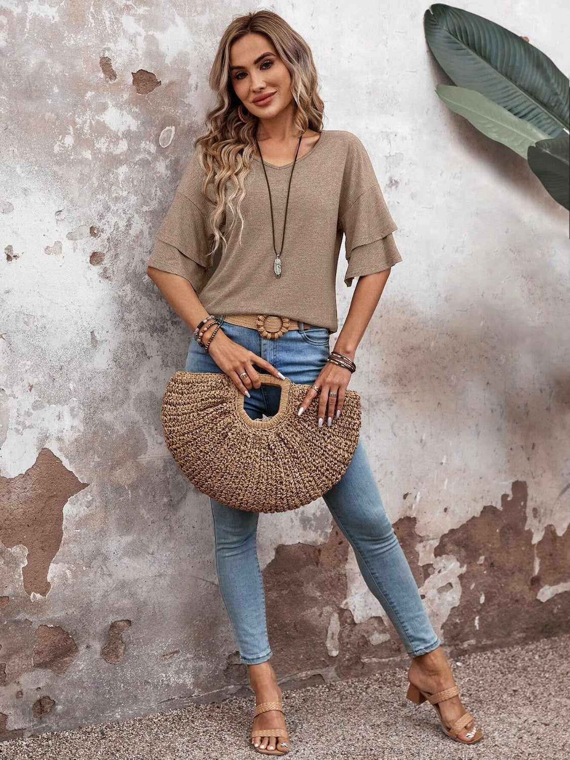 Elegant V-Neck Blouse | Lightweight Fabric with Slight Stretch | Versatile Top for Everyday Wear