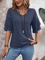 Elegant V-Neck Blouse | Lightweight Fabric with Slight Stretch | Versatile Top for Everyday Wear