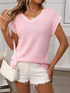 Elegant V-Neck Knit Top with Contrast Trim | Comfortable Stretch Fabric for Everyday Wear