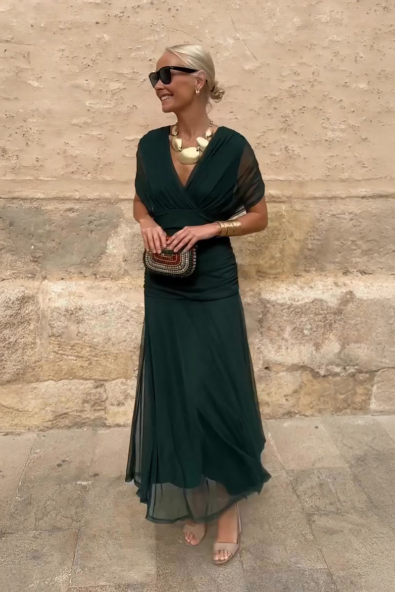 Elegant V-Neck Maxi Dress for Women with Flowing Skirt | Perfect for Special Occasions
