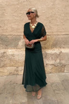 Elegant V-Neck Maxi Dress for Women with Flowing Skirt | Perfect for Special Occasions