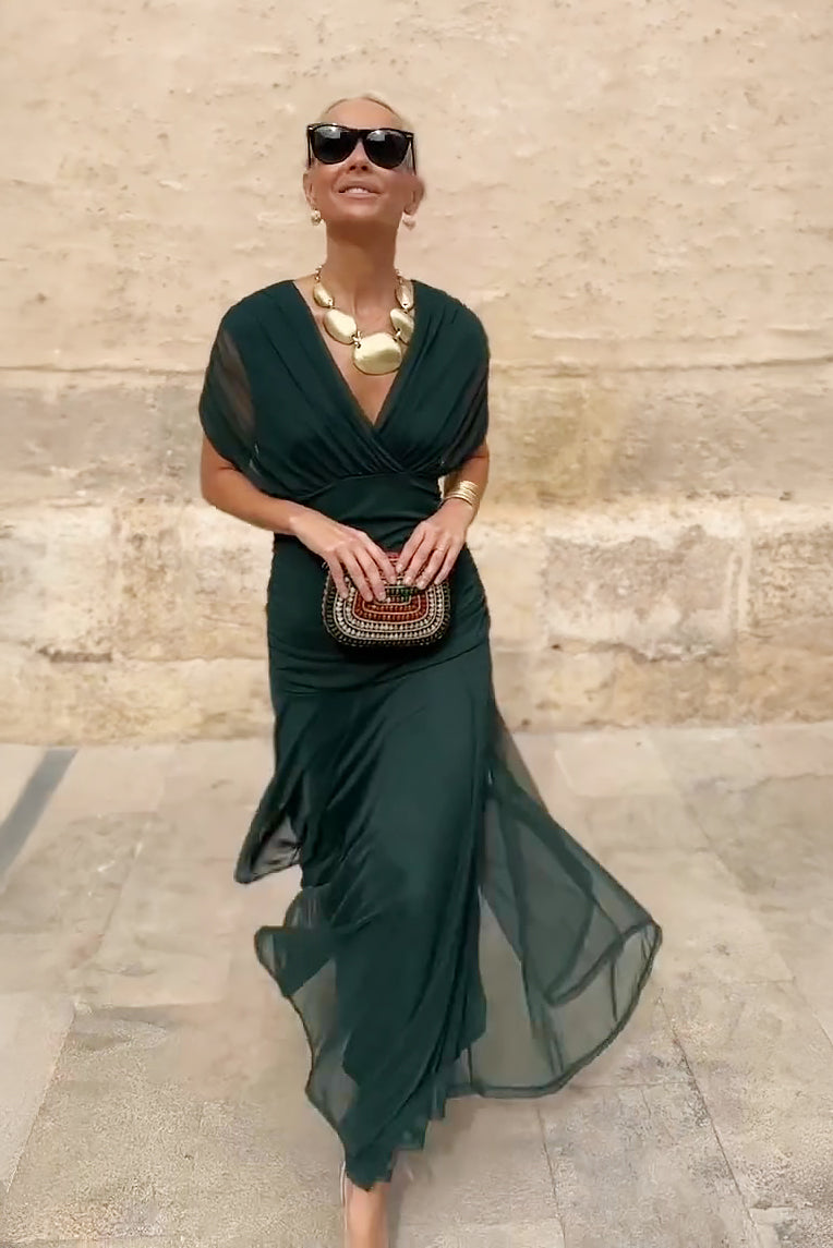 Elegant V-Neck Maxi Dress for Women with Flowing Skirt | Perfect for Special Occasions