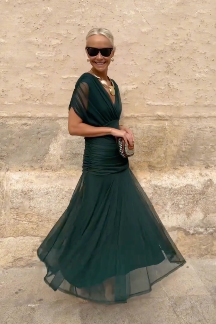 Elegant V-Neck Maxi Dress for Women with Flowing Skirt | Perfect for Special Occasions