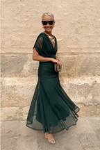 Elegant V-Neck Maxi Dress for Women with Flowing Skirt | Perfect for Special Occasions