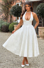 Elegant White Dress | Women's Summer Dress with Embroidered Detailing | Flattering Fit for Timeless Sophistication