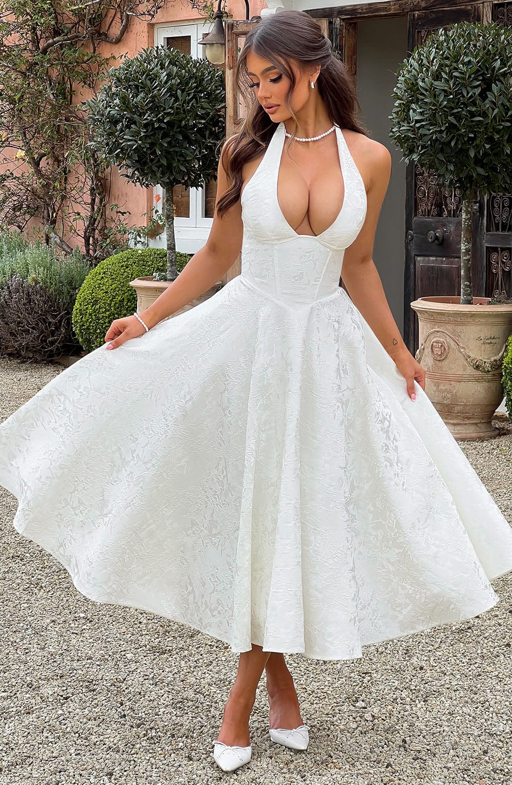 Elegant White Dress | Women's Summer Dress with Embroidered Detailing | Flattering Fit for Timeless Sophistication