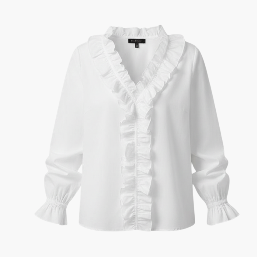 Elegant Women's Blouse | V-Neckline with Ruffle Detail | Versatile Top for Any Occasion