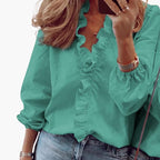 Elegant Women's Blouse | V-Neckline with Ruffle Detail | Versatile Top for Any Occasion