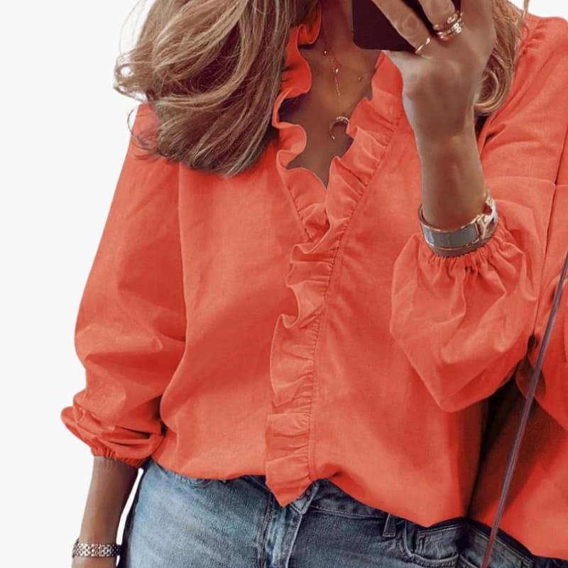 Elegant Women's Blouse | V-Neckline with Ruffle Detail | Versatile Top for Any Occasion