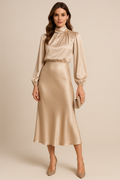 Elegant Women's Dress | High Waist Midi Design with Cotton Blend Fabric for Effortless Style