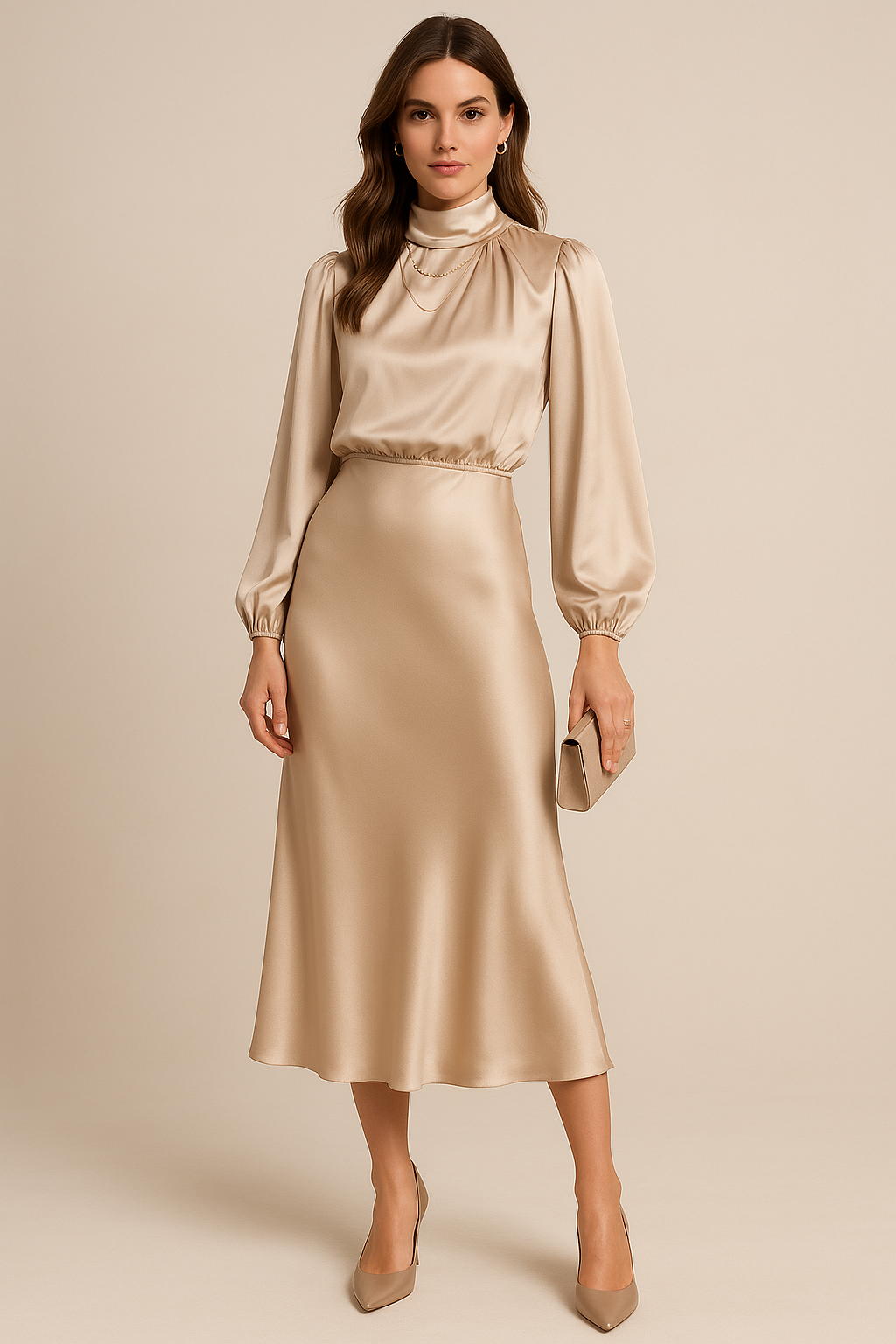 Elegant Women's Dress | High Waist Midi Design with Cotton Blend Fabric for Effortless Style