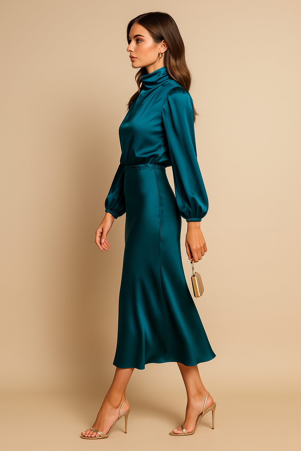 Elegant Women's Dress | High Waist Midi Design with Cotton Blend Fabric for Effortless Style