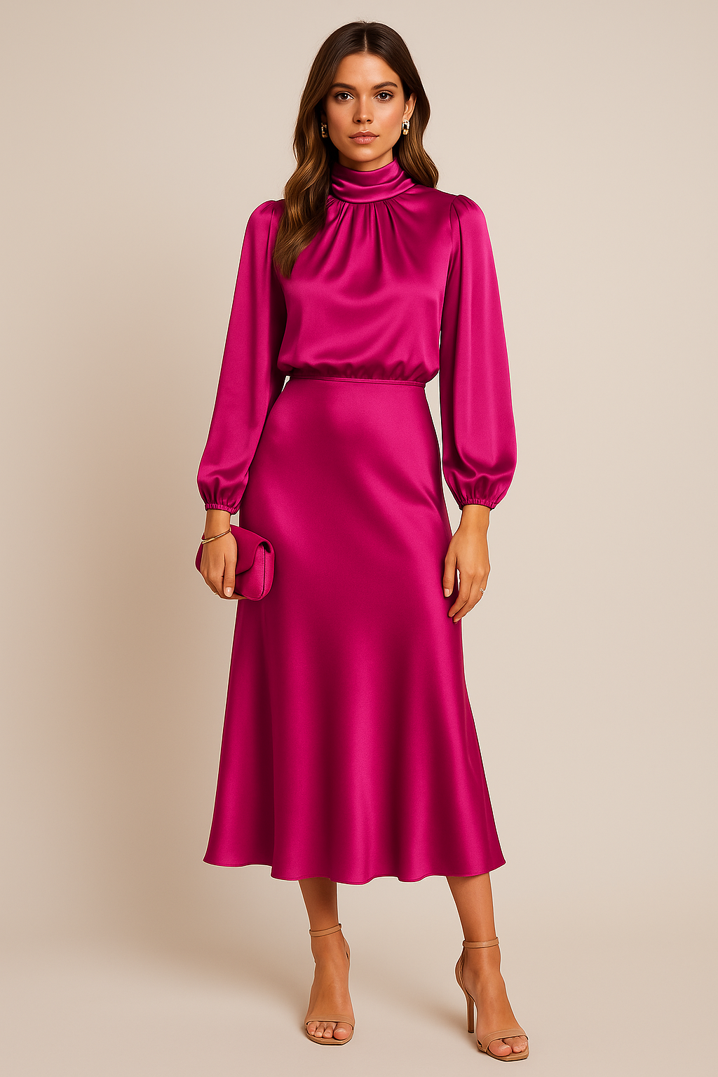 Elegant Women's Dress | High Waist Midi Design with Cotton Blend Fabric for Effortless Style
