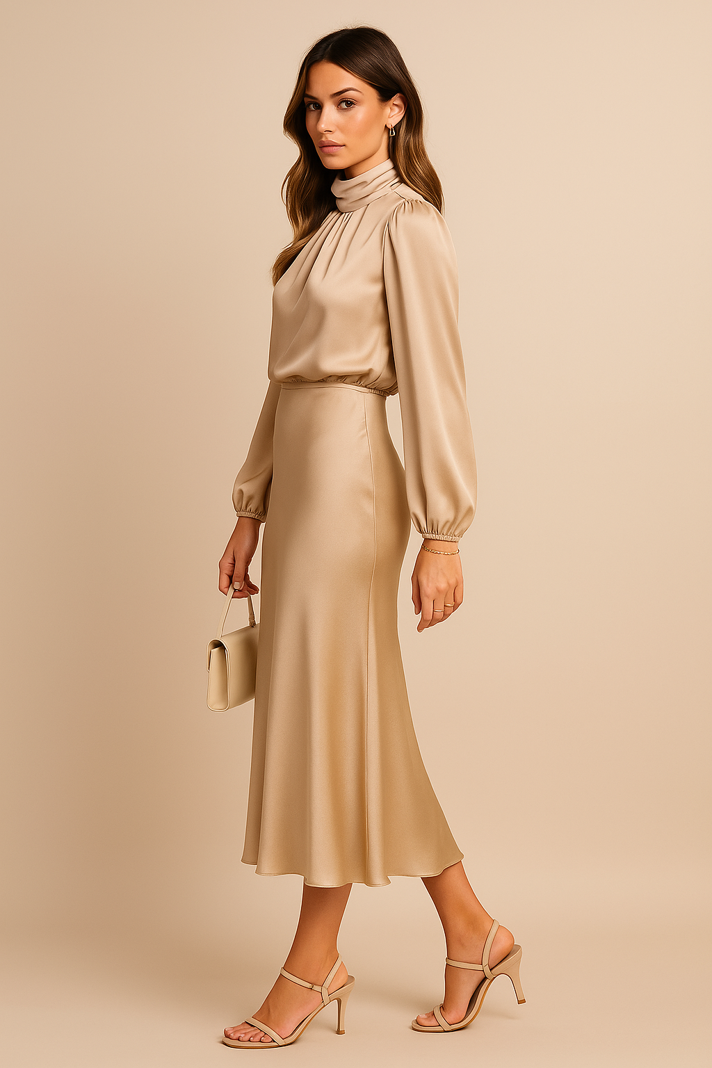 Elegant Women's Dress | High Waist Midi Design with Cotton Blend Fabric for Effortless Style