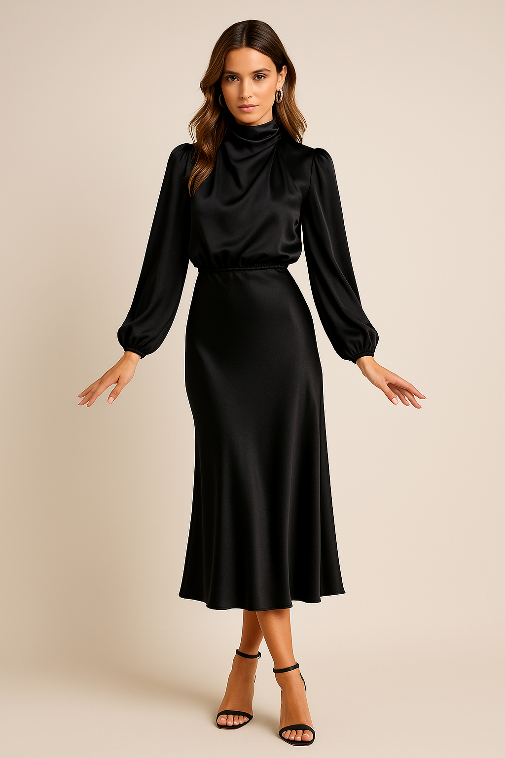Elegant Women's Dress | High Waist Midi Design with Cotton Blend Fabric for Effortless Style