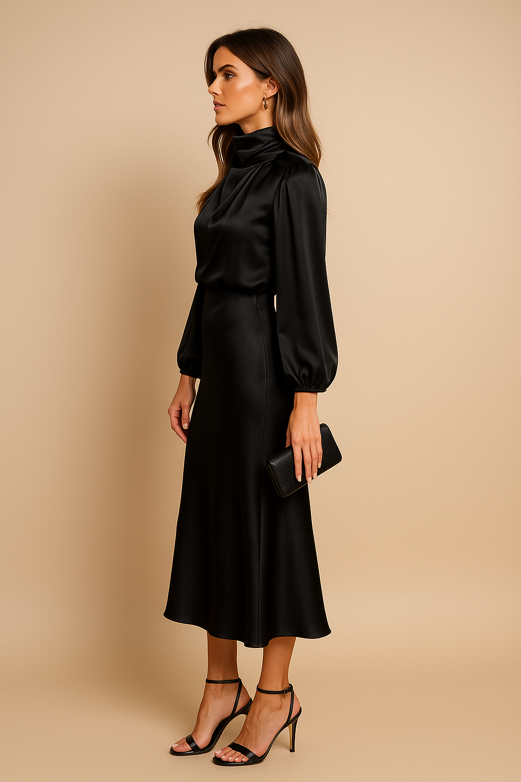 Elegant Women's Dress | High Waist Midi Design with Cotton Blend Fabric for Effortless Style