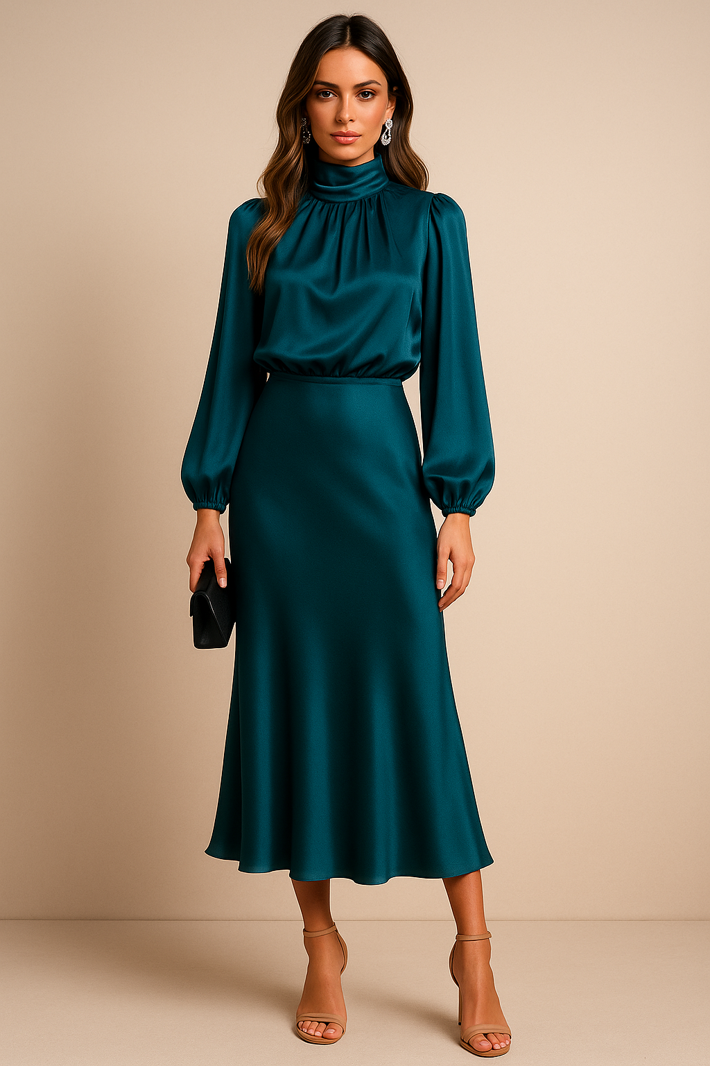 Elegant Women's Dress | High Waist Midi Design with Cotton Blend Fabric for Effortless Style