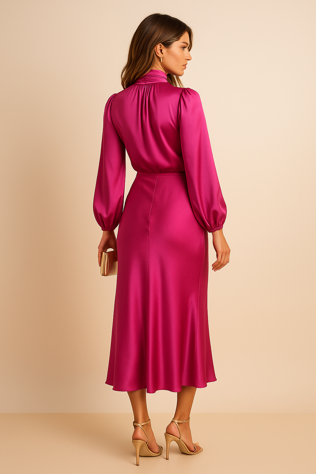 Elegant Women's Dress | High Waist Midi Design with Cotton Blend Fabric for Effortless Style