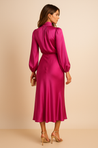 Elegant Women's Dress | High Waist Midi Design with Cotton Blend Fabric for Effortless Style