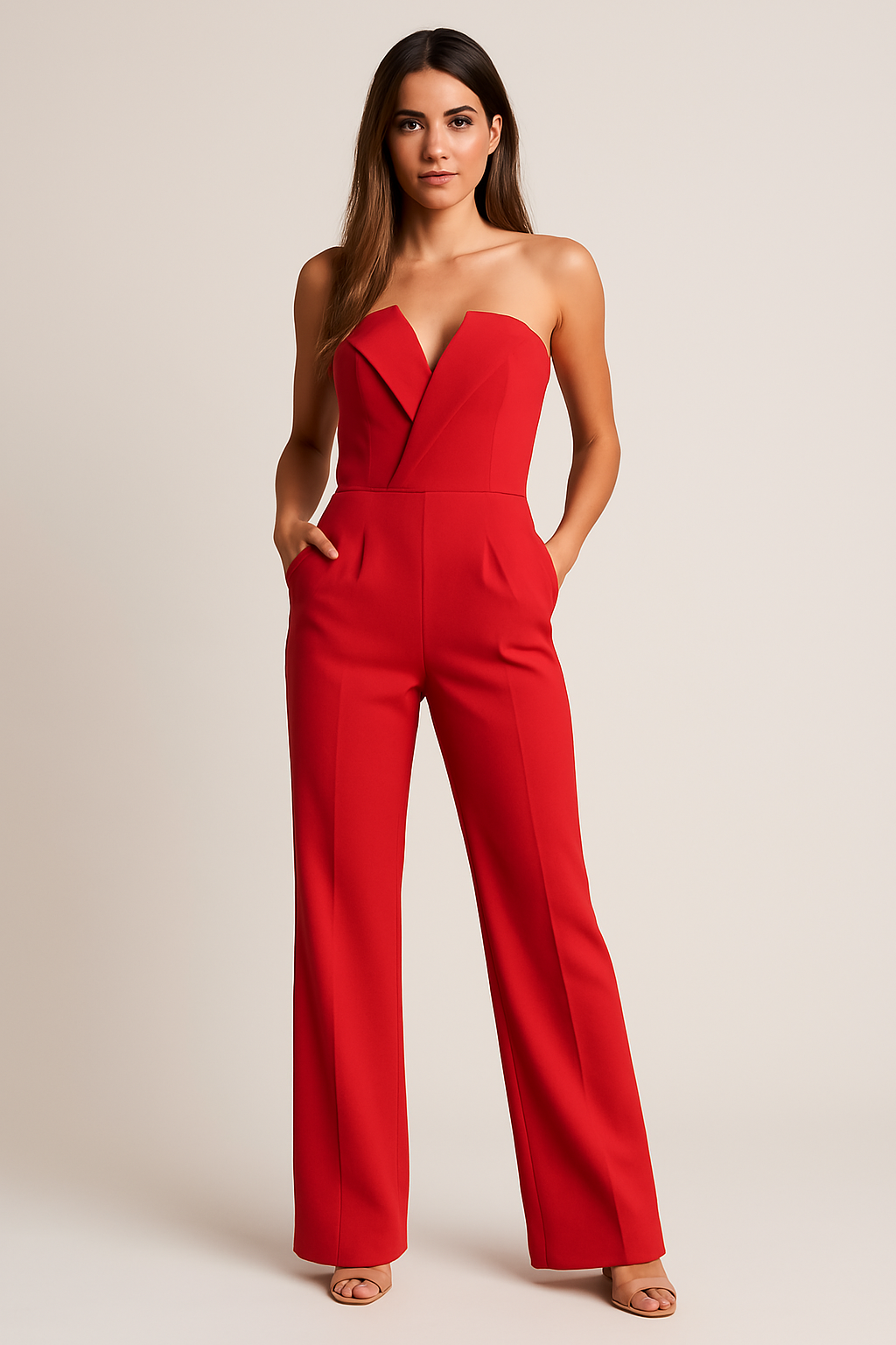 Elegant Women's Jumpsuit with V-Neck & Wide-Leg Trousers for Versatile Style