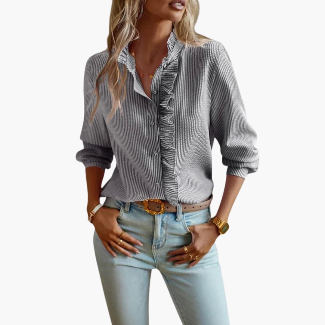 Elegant Women's Ruffle Front Blouse with Long Sleeves | Stylish Woven Top for Versatile Outfits