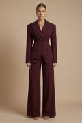 Elegant Women's Suit | Tailored Pant Suit with Peaked Lapel & Wide-Leg Trousers for Versatile Styling