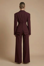 Elegant Women's Suit | Tailored Pant Suit with Peaked Lapel & Wide-Leg Trousers for Versatile Styling