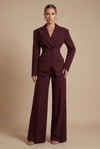 Elegant Women's Suit | Tailored Pant Suit with Peaked Lapel & Wide-Leg Trousers for Versatile Styling