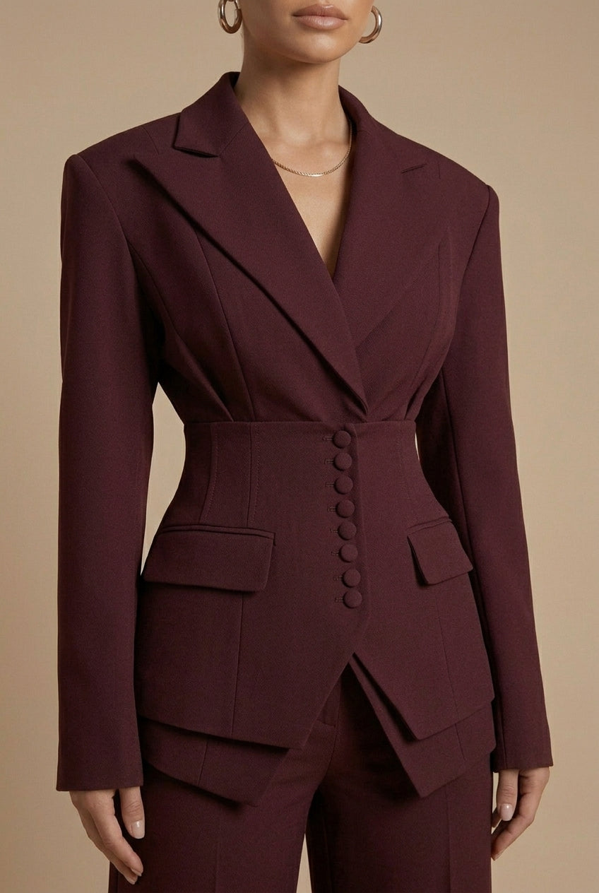 Elegant Women's Suit | Tailored Pant Suit with Peaked Lapel & Wide-Leg Trousers for Versatile Styling