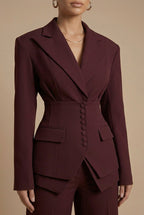 Elegant Women's Suit | Tailored Pant Suit with Peaked Lapel & Wide-Leg Trousers for Versatile Styling
