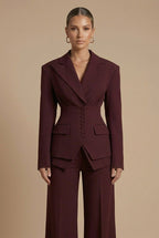 Elegant Women's Suit | Tailored Pant Suit with Peaked Lapel & Wide-Leg Trousers for Versatile Styling