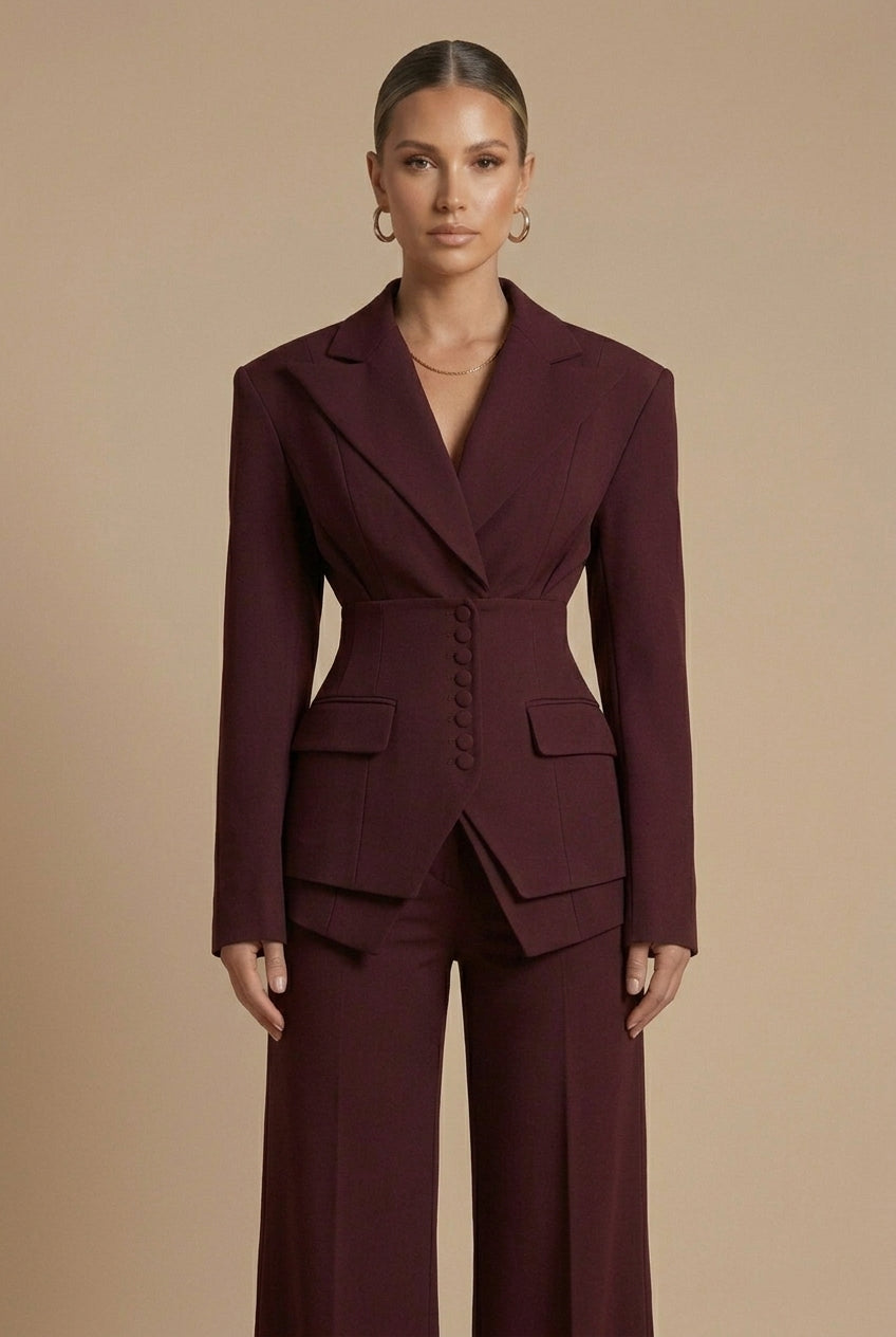Elegant Women's Suit | Tailored Pant Suit with Peaked Lapel & Wide-Leg Trousers for Versatile Styling
