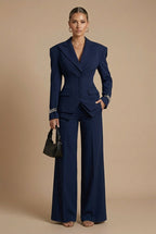 Elegant Women's Suit | Tailored Pant Suit with Peaked Lapel & Wide-Leg Trousers for Versatile Styling