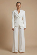 Elegant Women's Suit | Tailored Pant Suit with Peaked Lapel & Wide-Leg Trousers for Versatile Styling