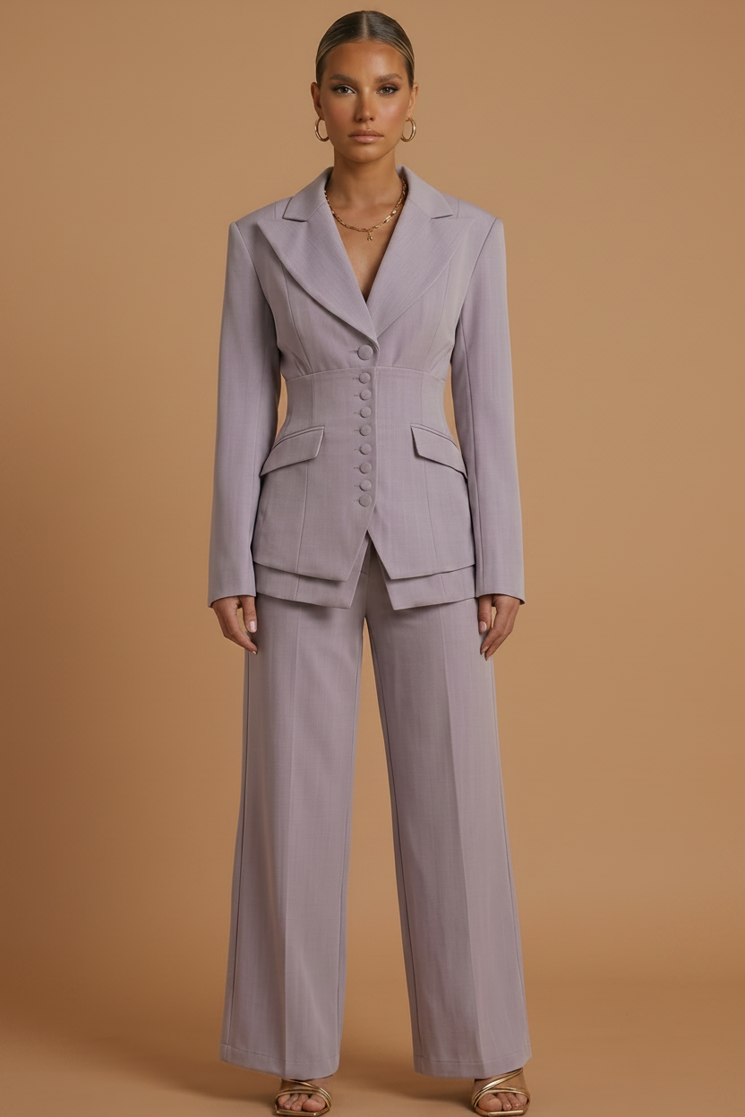 Elegant Women's Suit | Tailored Pant Suit with Peaked Lapel & Wide-Leg Trousers for Versatile Styling