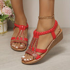 Elegant Woven Women's Sandals with Rhinestone Accents | Comfortable Summer Footwear for Stylish Outings