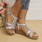 Elegant Woven Women's Sandals with Rhinestone Accents | Comfortable Summer Footwear for Stylish Outings