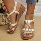 Elegant Woven Women's Sandals with Rhinestone Accents | Comfortable Summer Footwear for Stylish Outings