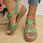 Elegant Woven Women's Sandals with Rhinestone Accents | Comfortable Summer Footwear for Stylish Outings