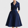 Elegant | Midi Dress for Women with V-Neckline & Flared Skirt | Timeless Style